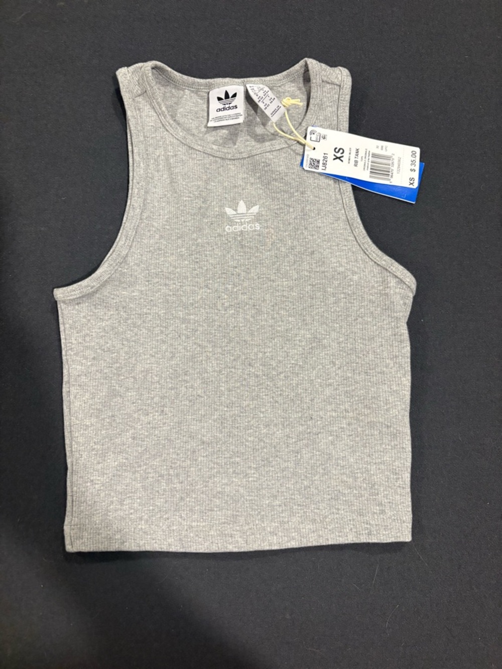 adidas women’s Grey Ribbed Tank Top with Trefoil Logo